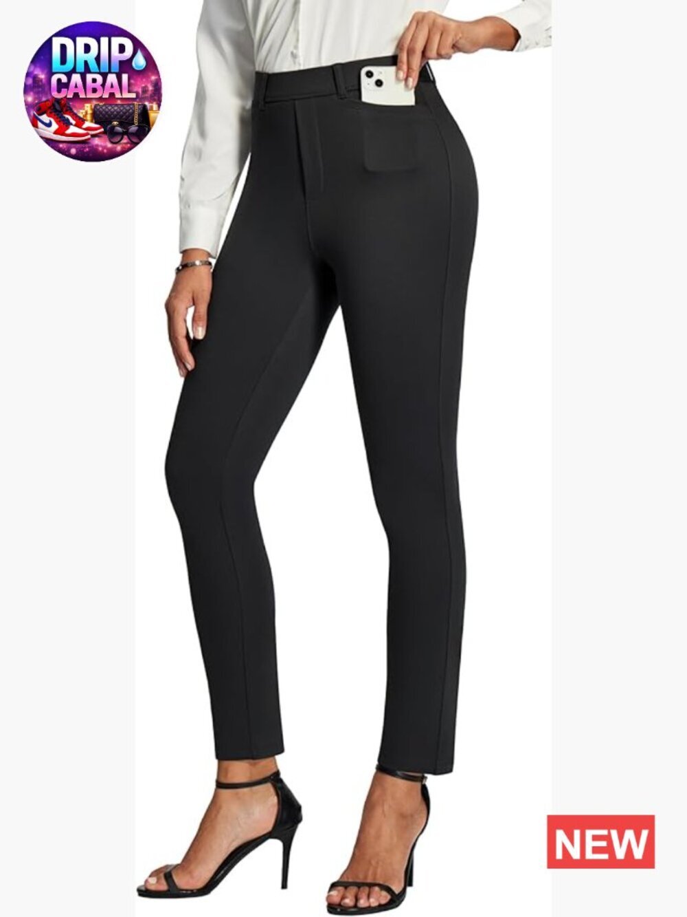 Stretchy Ponte Work Pants Pull On Skinny Fit with Pockets